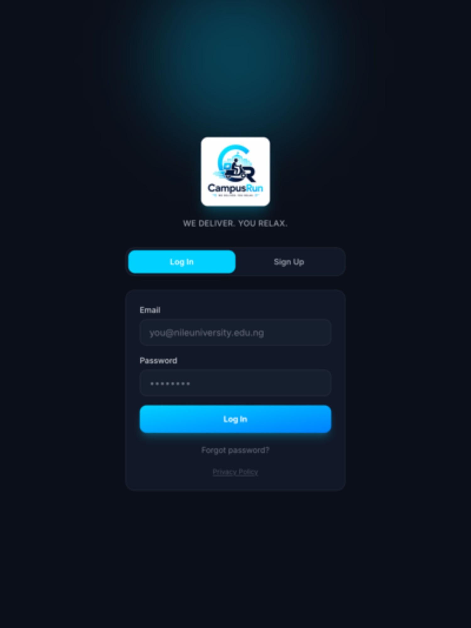 Sign up screen